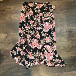 Women's Black Floral High-Low Ruffle Skirt - Pink Floral